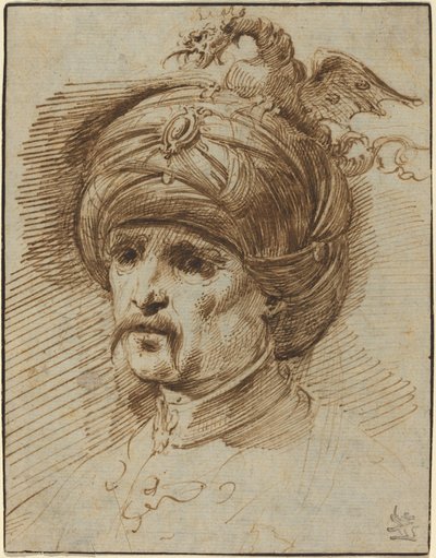Oriental in a Fantastic Headdress by Christian Wilhelm Ernst Dietrich