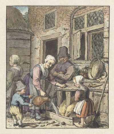 Peasant Family Feeding the Pigs by Christina Chalon