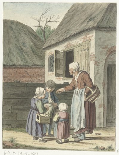 Peasant Woman Sending Her Children to School by Christina Chalon