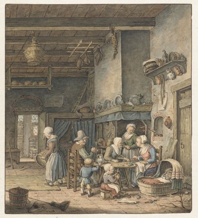 Interior with Peasant Family around Table by Christina Chalon