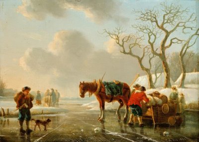 Winter Evening by the Frozen River by Christoffel Albertus Vos