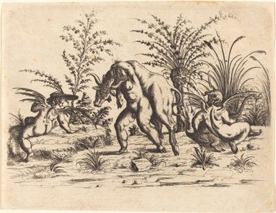 Three Putti with a Dead Bull by Christoph Jamnitzer