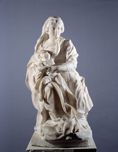 Virgin and Child Marble sculpture by Christophe Veyrier