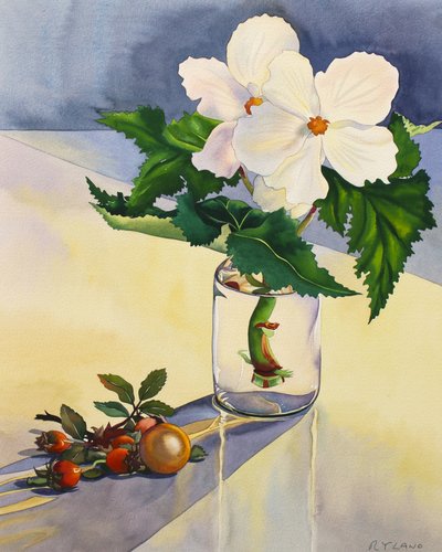 White Begonia and Rosehips by Christopher Ryland