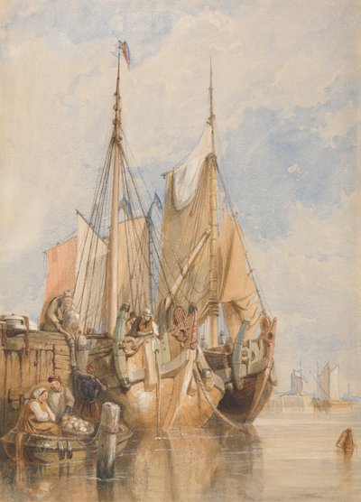 Dutch Fishing Vessels by a Quay by Clarkson Stanfield