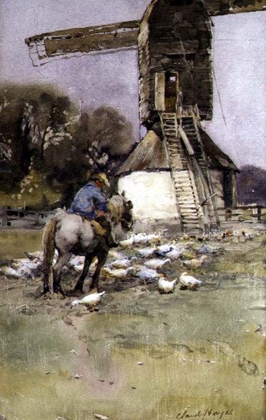 Horseman by a Windmill by Claude Hayes