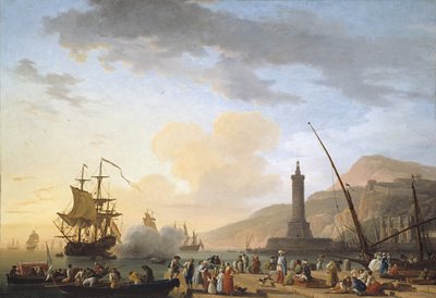 A Seaport at Sunset by Claude Joseph Vernet