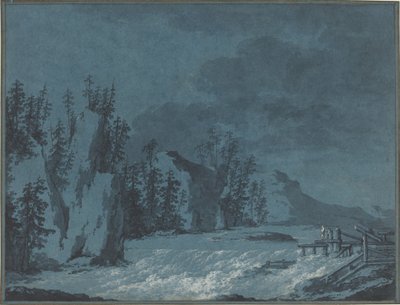 River Rapids by Wooded Cliffs by Claude Louis Chatelet