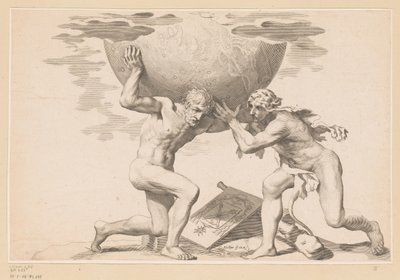 Atlas Gives the Celestial Globe to Hercules by Claude Mellan