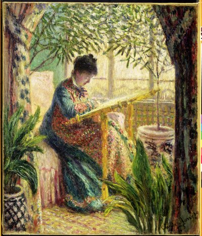 Madame Monet Embroidering (Camille au Metier) 1875 by Claude Monet