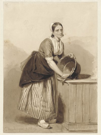 Young Woman Cleaning a Copper Basin by Coenraad Hamburger