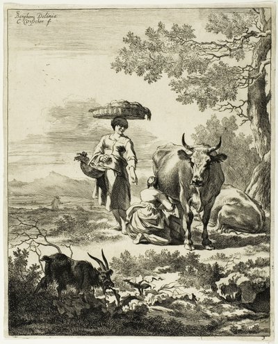 Woman Milking a Cow by Cornelis Visscher