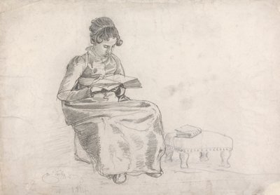 Girl Reading a Book by Cornelius Varley
