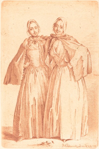 Two Standing Ladies (Demoiselles Quantin) by Daniel Nikolaus Chodowiecki