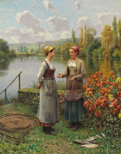 Two Women in a Landscape by Daniel Ridgway Knight