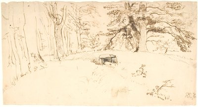 A Tree-Covered Giant Mound with Entrance to Burial Chamber by Dankvart Dreyer