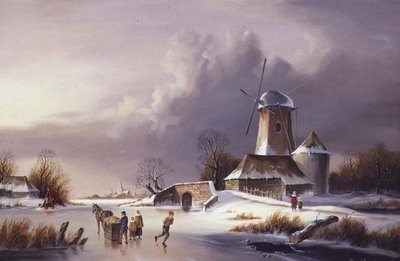 Dutch Frozen River Landscape by David Beatty