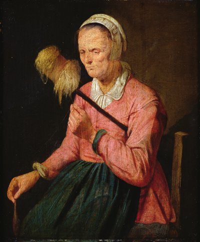 Woman with Spinning Wheel by David III Ryckaert