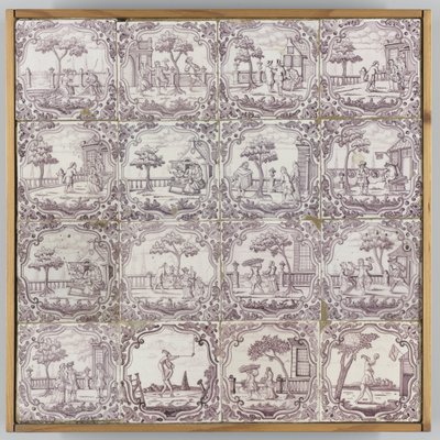 Field of Sixteen Tiles with Genre Scenes by De Bloempot
