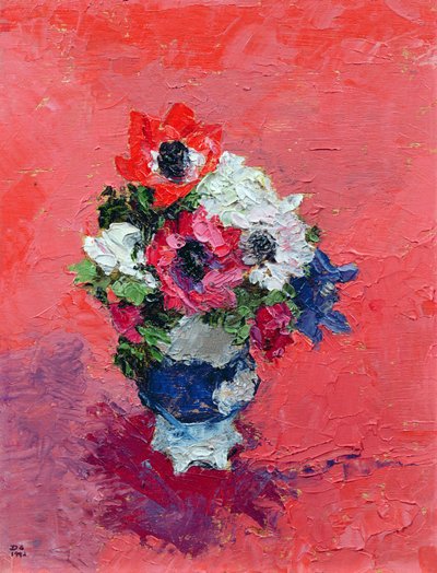 Anemones on a Red Ground by Diana Schofield