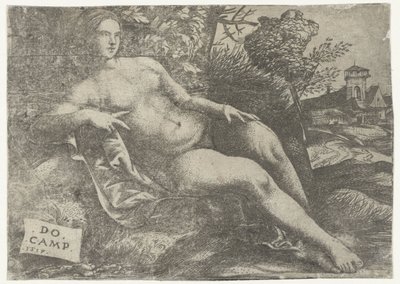 Reclining Venus in Landscape by Domenico Campagnola