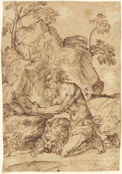 Saint Jerome Reading in the Wilderness by Domenico Campagnola