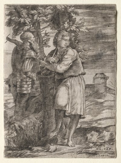 Shepherd and Old Warrior by Domenico Campagnola
