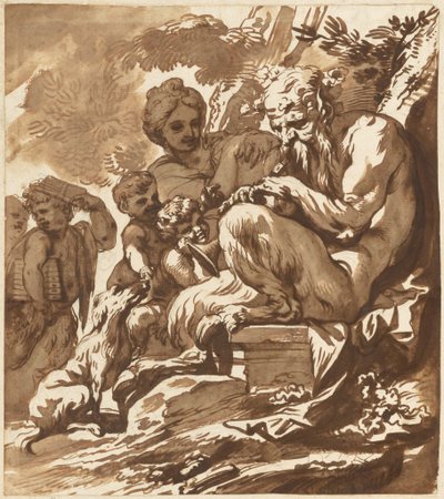 A Satyr Entertaining His Family by Domenico Piola