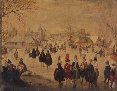 Winter Landscape: Stylish Skaters on a Lake by Dutch School