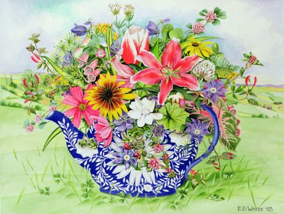 Blue and white Teapot with Lily by E.B. Watts