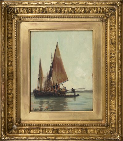 Venetian barge on the lagoon by E. Aubrey Hunt