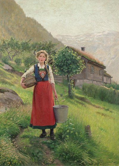 Summer mountain pasture girl by E. Normann