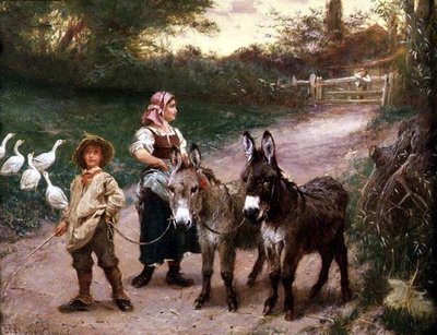 Peasant Children with Donkeys by Edgar Bundy