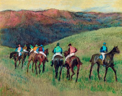 Racehorses in a Landscape by Edgar Degas