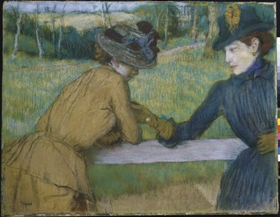 Two Women Leaning on a Fence Rail by Edgar Degas