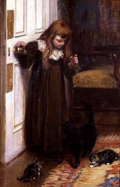 Playing with the kittens by Edith F. Grey