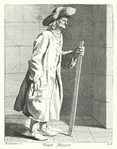 Old Bricklayer (engraving) by Edmé (after) Bouchardon