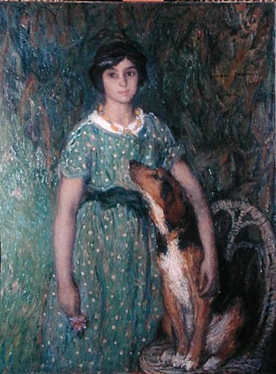Young girl with a dog by Edmond François Aman Jean