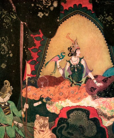 Layla Holding a Bird by Edmund Dulac by Edmund Dulac