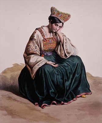 Young girl in Calabrian dress by Edouard (after) Pingret