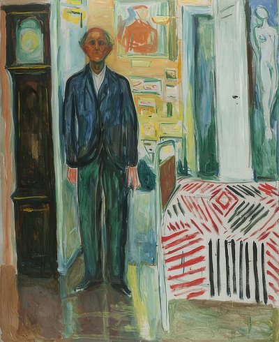 Self-Portrait. Between Clock and Bed by Edvard Munch