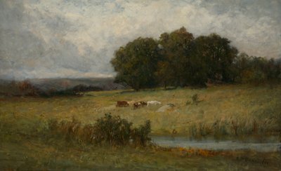 Bright Scene of Cattle near Stream by Edward Mitchell Bannister