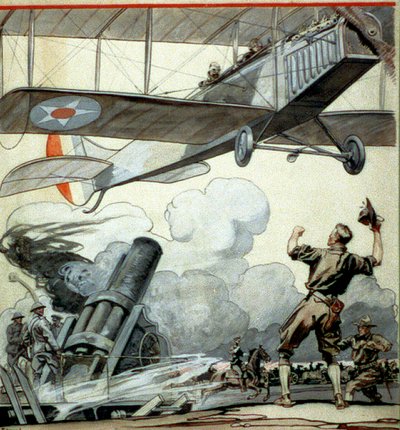 Airplane, Artillery Gun, and Soldiers by Edward Penfield