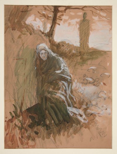 Figure in woods - unidentified illustration by Edwin Austin Abbey