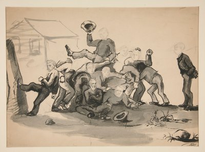 Pile of men: caricature by Edwin Austin Abbey