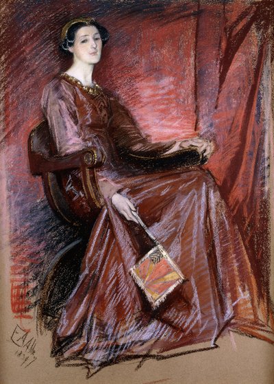 Seated Woman Wearing Elizabethan Headdress by Edwin Austin Abbey