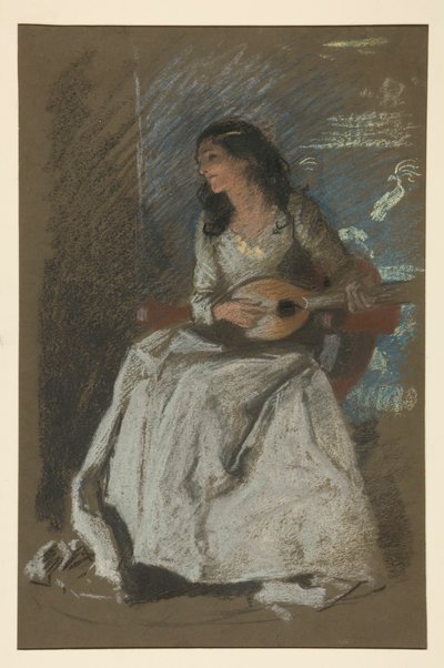 Study of lady playing mandolin by Edwin Austin Abbey
