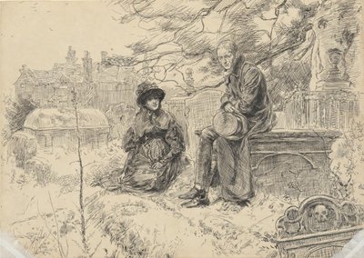 Two figures in a churchyard by Edwin Austin Abbey