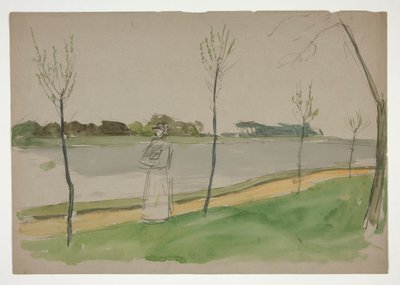 Woman Strolling Along a Riverbank by Edwin Austin Abbey