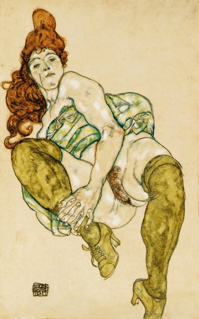 Female Nude Clasping Right Leg by Egon Schiele